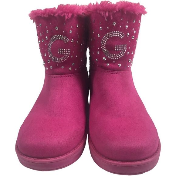GBG Los Angeles Pink Faux Fur Silver Studded Boots - Picture 1 of 11